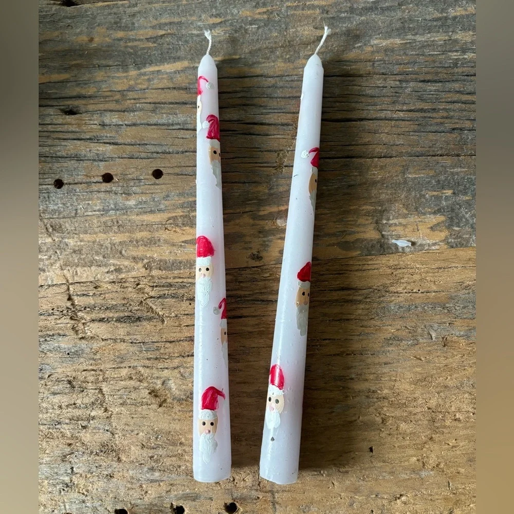 Hand Painted Santa Clause two candle‎ light sticks for Christmas